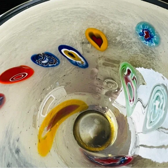 Vintage Lavorazione Murano Millefiori White Glass CenterPiece Bowl Italy